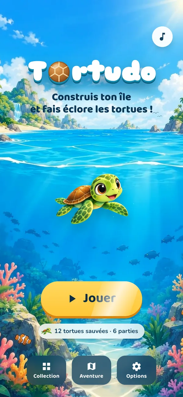 L’écran d’accueil de Tortudo